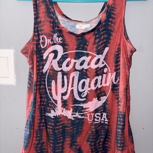 Maurices Women’s Medium  Tie Dye On The Road Again  Tank Top EUC